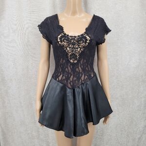 Cinema Etoile Vintage Black Lace Bodice and Satin Skirt Teddy Lingerie Dress